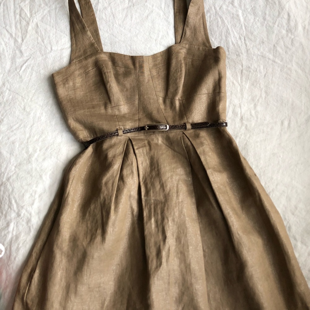 Black Halo Linen Khaki Dress